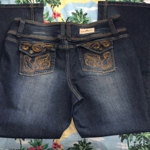 Almost Famous Embroidered Distressed Jeans